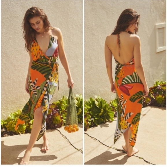 New Farm Rio Striped Bananas Swim Beach Pool Cover-Up Dress Medium NWT - Picture 1 of 11